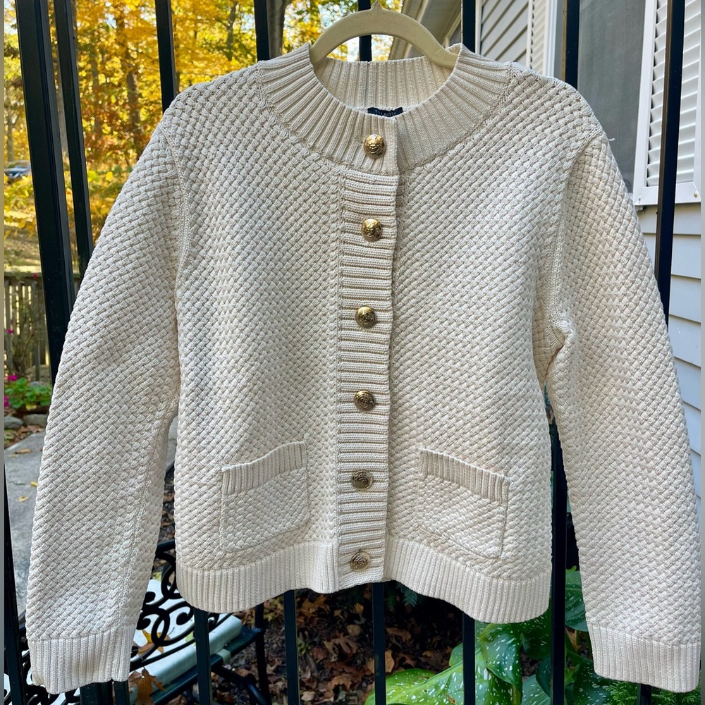 NEW TALBOTS Textured Mockneck Cardigan